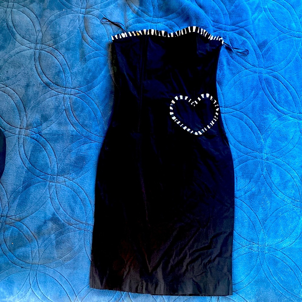 Jessica Louise ruffle detail little black dress with heart pocket